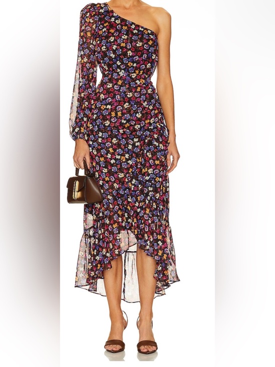 Astr Dresses & Skirts - Astr Black One-Shoulder Floral Midi Dress